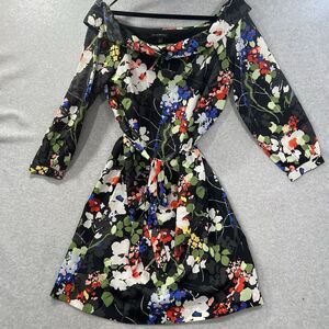 Banana Republic black floral Off Shoulder Midi Dress Women’s Med belted